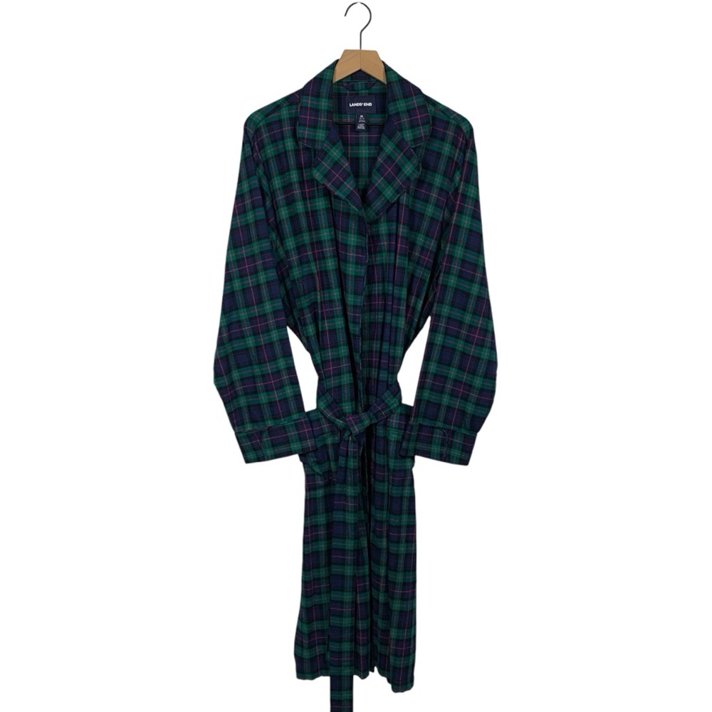 Lands’ End Tartan Plaid Flannel Robe - Picture 2 of 8